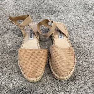 Steve Madden Beige/Tan Perforated Espadrille Ankle-Strap Flats